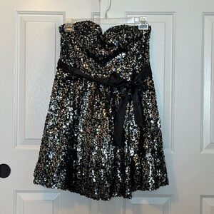 City Studio, size 13, Black/Silver Mini Party Dress, 28 inch long